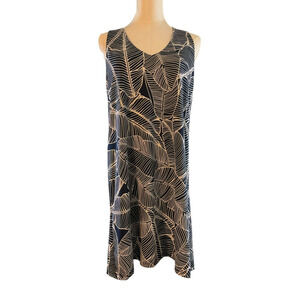 Beach Break Navy White Tropical Print Sleeveless Racerback Dress Size M